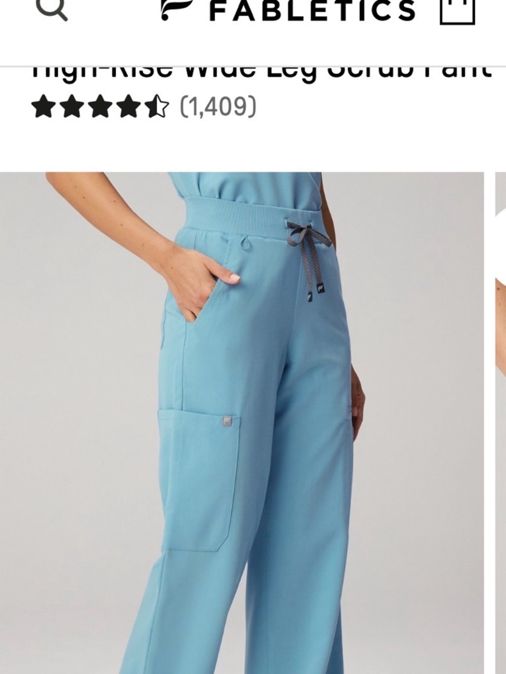 Fabletics Wave Blue High-Rise Wide Leg Scrub Pants